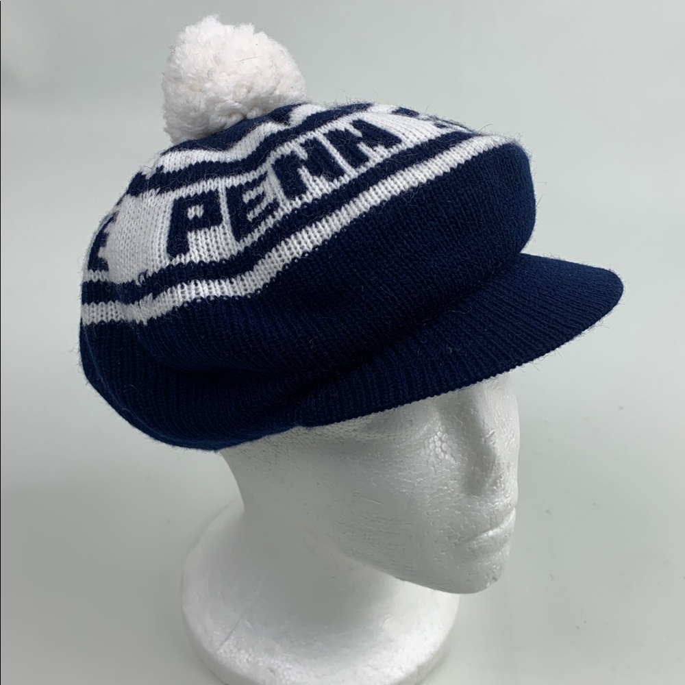 Penn State Knit Beret knit hat with Pom Pom Navy Blue White One Size